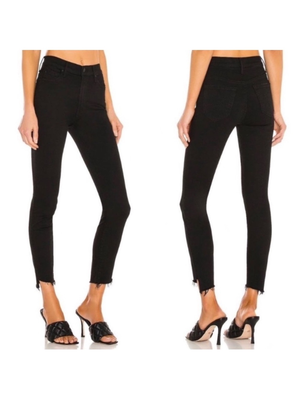 MOTHER Stunner Zip Ankle Step Fray Hot Guilty Black Jeans Size 26 Stretch Skinny